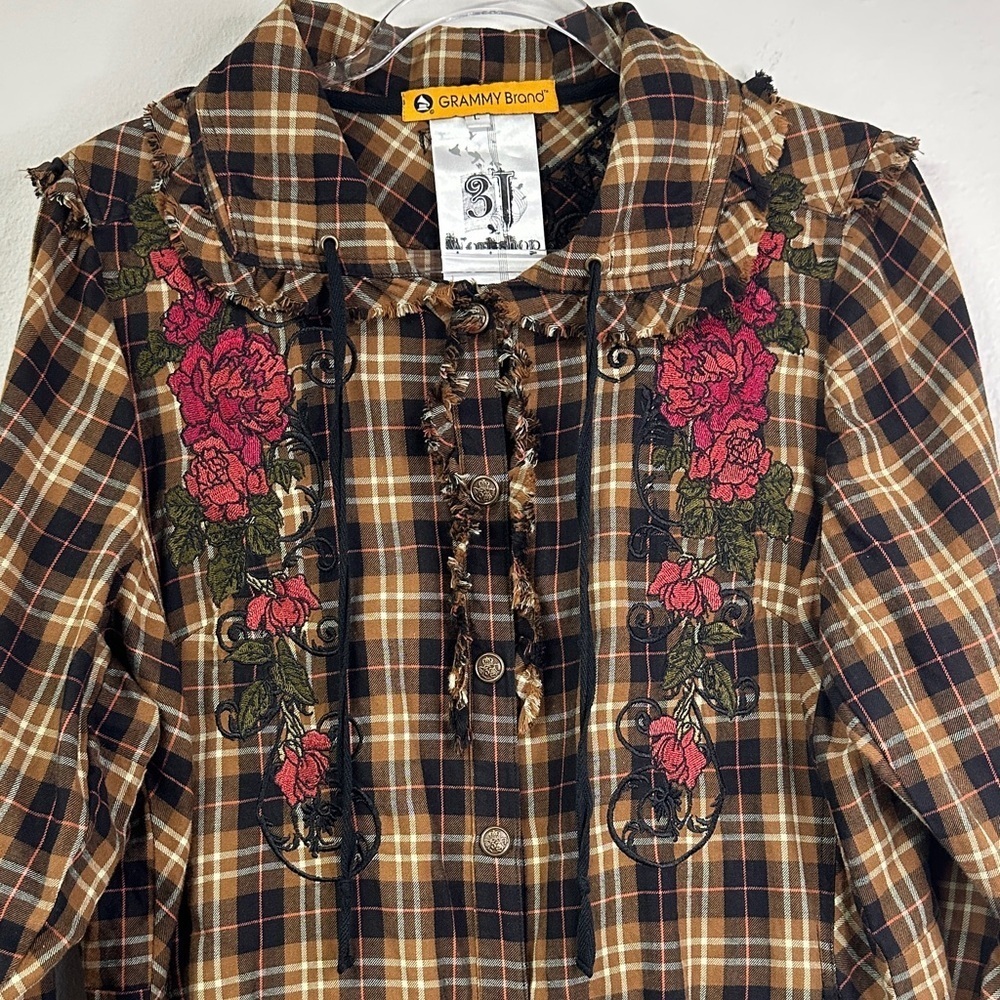 Johnny Was 3J Workshop Grammy Brand Women's Plaid Button Down Boho Shirt L - Picture 3 of 14